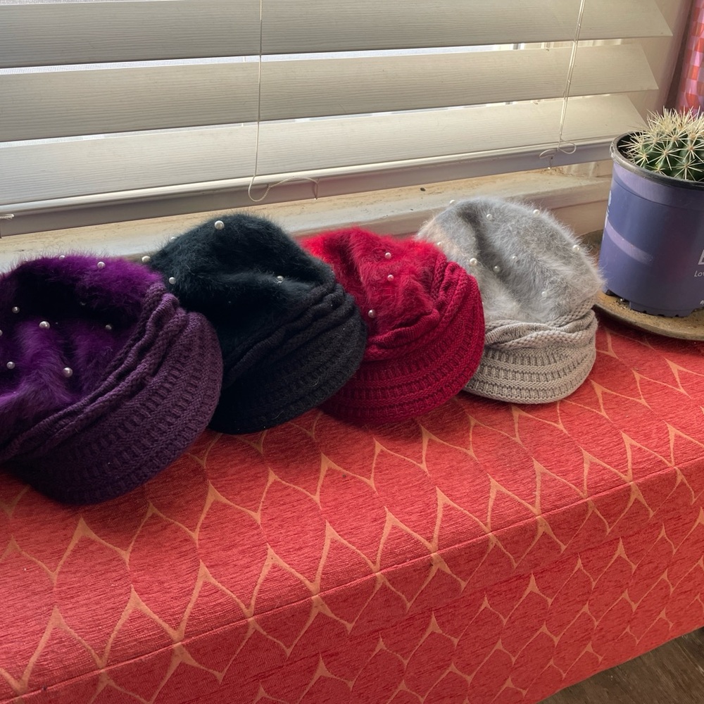 Fuzzy Hats with Pearl Accents